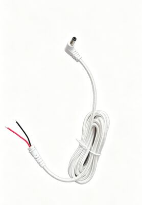 White Braided 90° Elbow DC Male Power Cable (Red & Black Bare Wire End)