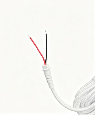 White Braided 90° Elbow DC Male Power Cable (Red & Black Bare Wire End)