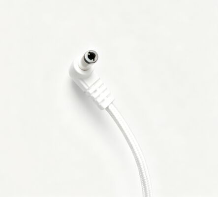 White Braided 90° Elbow DC Male Power Cable (Red & Black Bare Wire End)