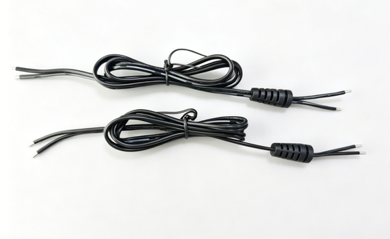 2 Core Bare Wire DC Power Cord, Black PVC DC Cable With Anti-Break Strain Relief