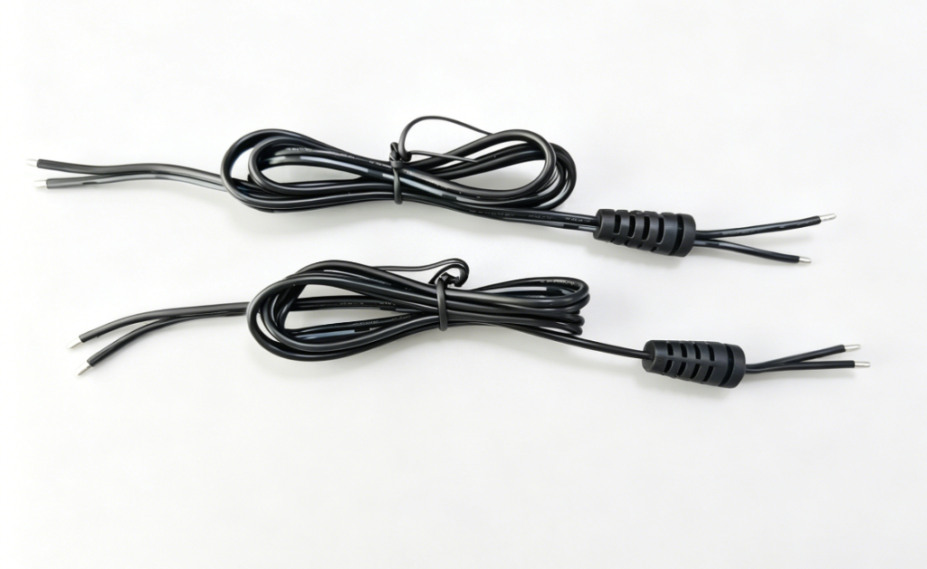 2 Core Bare Wire DC Power Cord, Black PVC DC Cable With Anti-Break Strain Relief